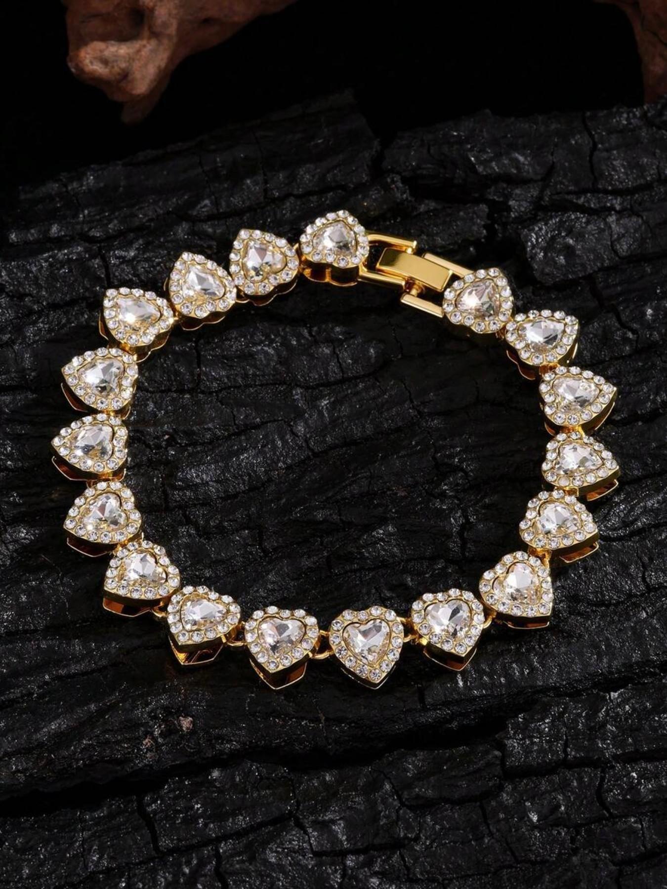 3-Piece Heart Copper Bracelet Set, Embedded Artificial Zircon, Alloy Heart Bracelets, Fashionable Daily Wear, Ideal Gift for Women