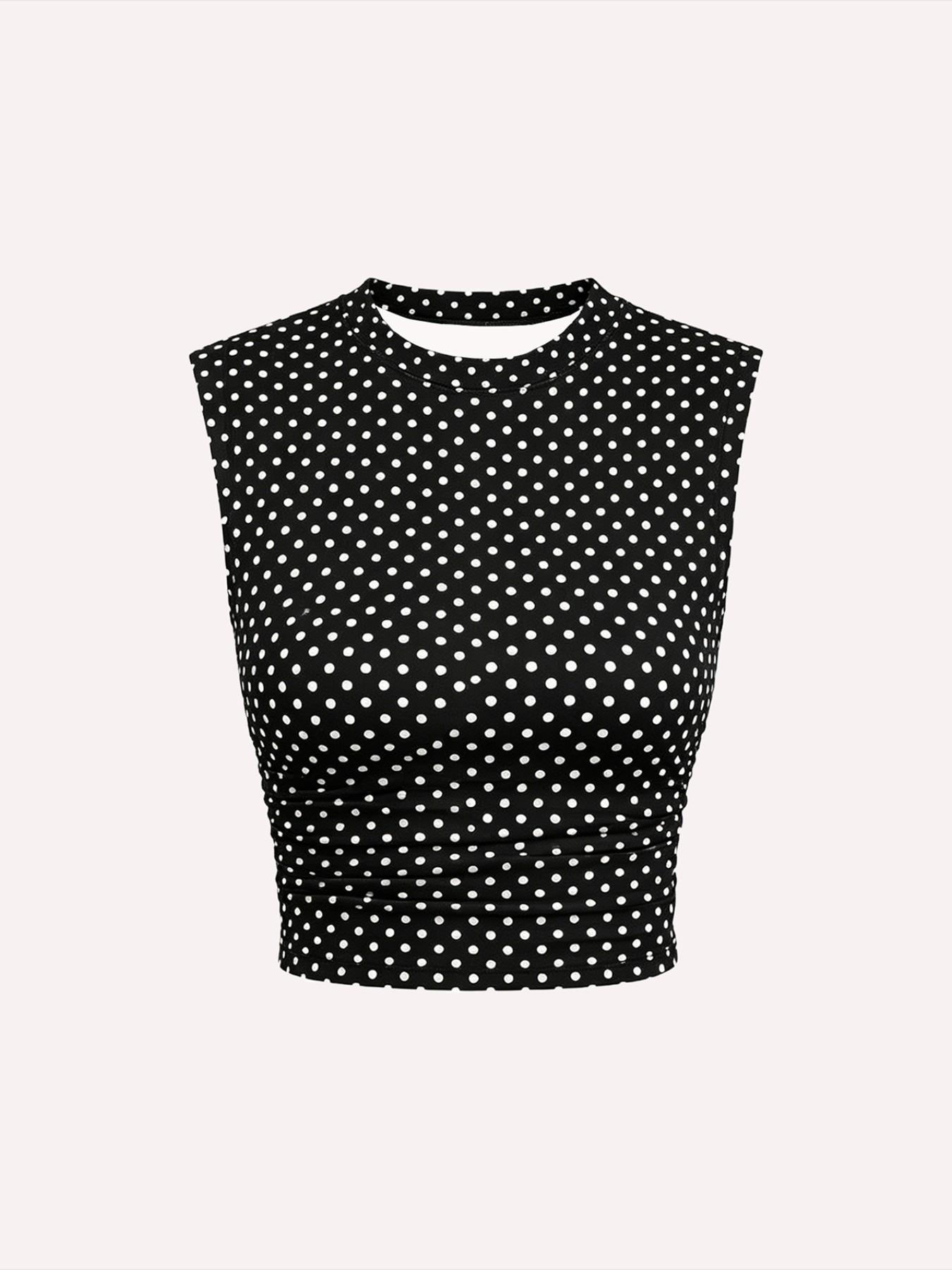 2 Pack Women's Polka Dot Loungewear Set, Sleeveless High Neck Crop Top & Wide Leg Pants, Elegant Summer for Daily Wear
