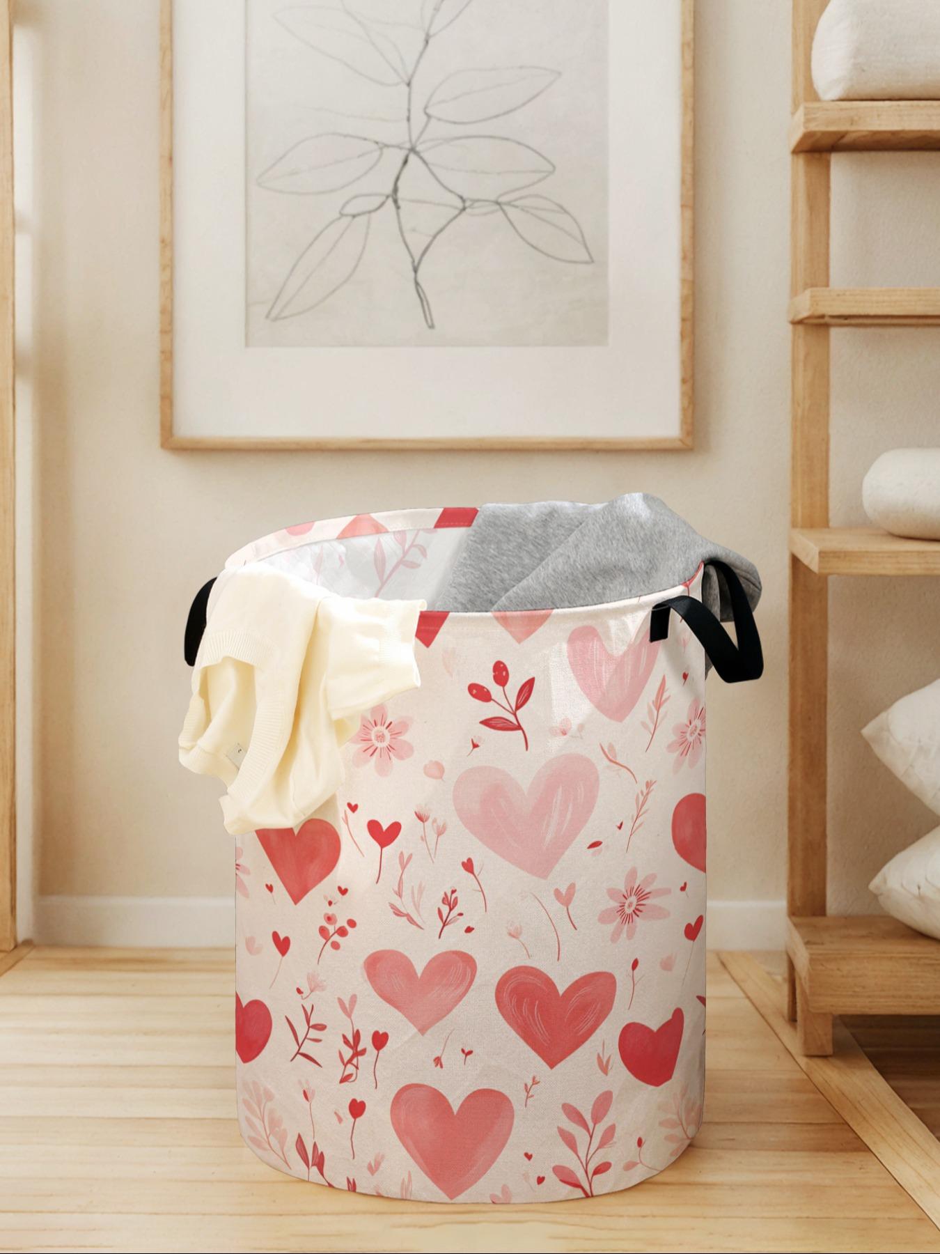 Heart Pattern Laundry Basket with Handle, Durable Foldable Storage Bin, Large Capacity for Home Use, Toy Organizer, Valentine's Day Gift