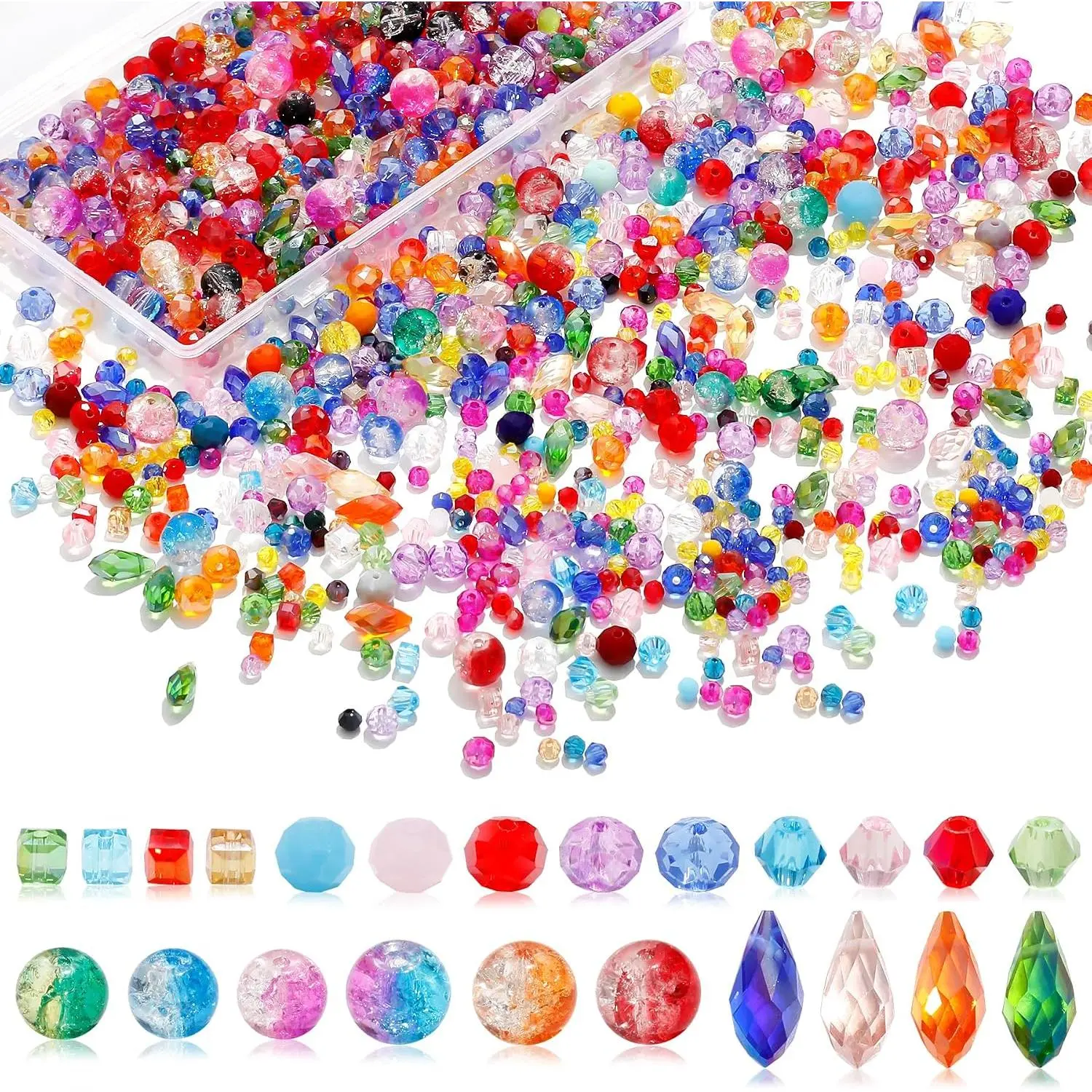 1000 count Multicolor Glass Beads Rainbow  DIY Bracelets Beads for  Necklace Wristband Earring Key Chain Crafts Kit (Colorful)