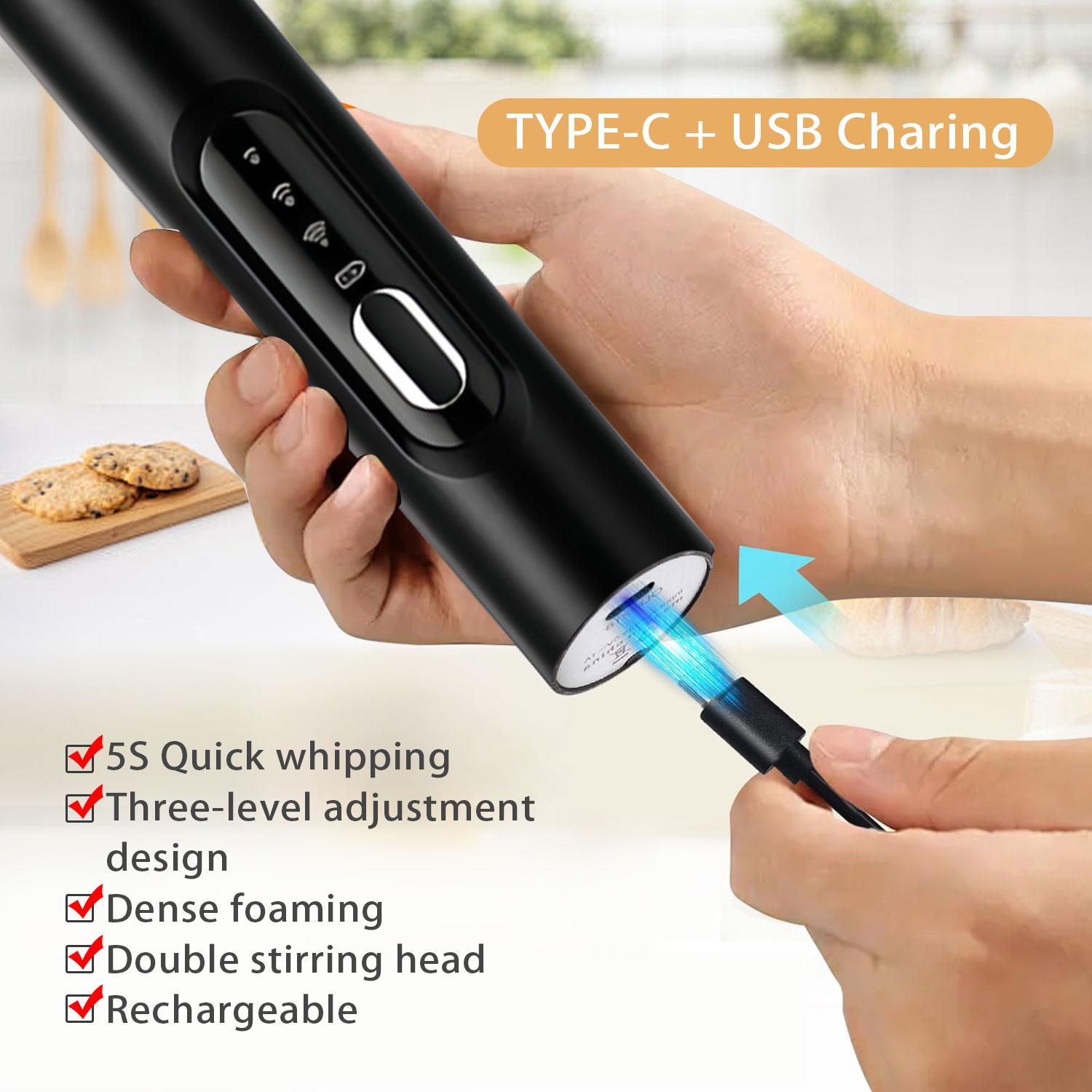 2026 Upgraded Rechargeable Milk Frother – Handheld Electric Coffee Mixer with 3 Whisks, 3 Speed Settings & Storage Stand | Versatile Drink Mixer for Juices, Prebiotic Powders, Lattes, Cappuccinos,coffee mixer, Matcha & Eggs (Black)– Christmas gift