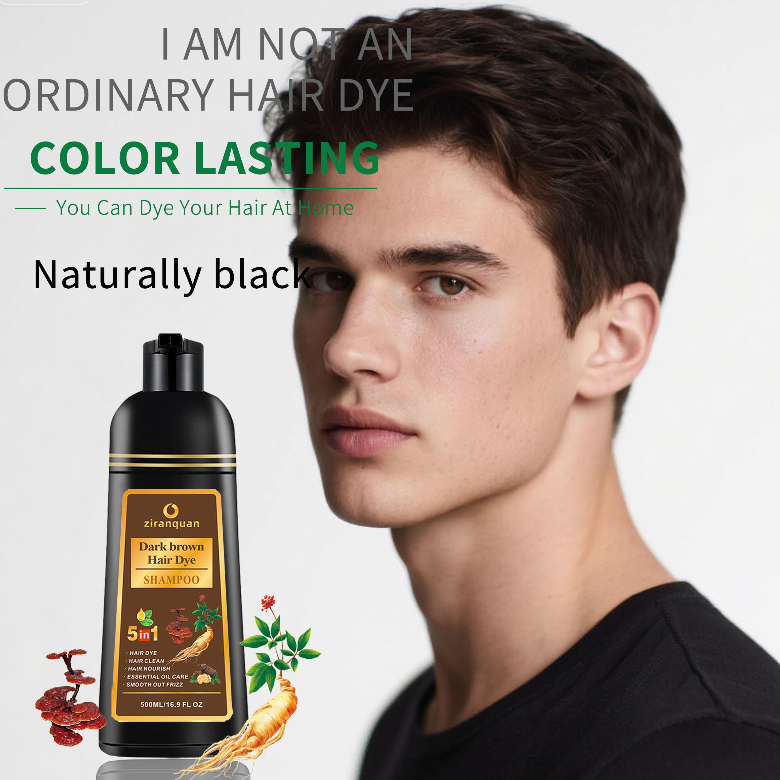 Dark Brown Hair Dye Shampoo 5-in-1 for Gray Hair Coverage, Herbal Ginseng Extract Formula, Instant 10-15 Min At Home Salon Color, Ammonia-Free & PPD-Free Color Depositing Shampoo & Conditioner for Men Women, Beard Dual Use 500ml 16.9fl oz, Hair Care, Appl