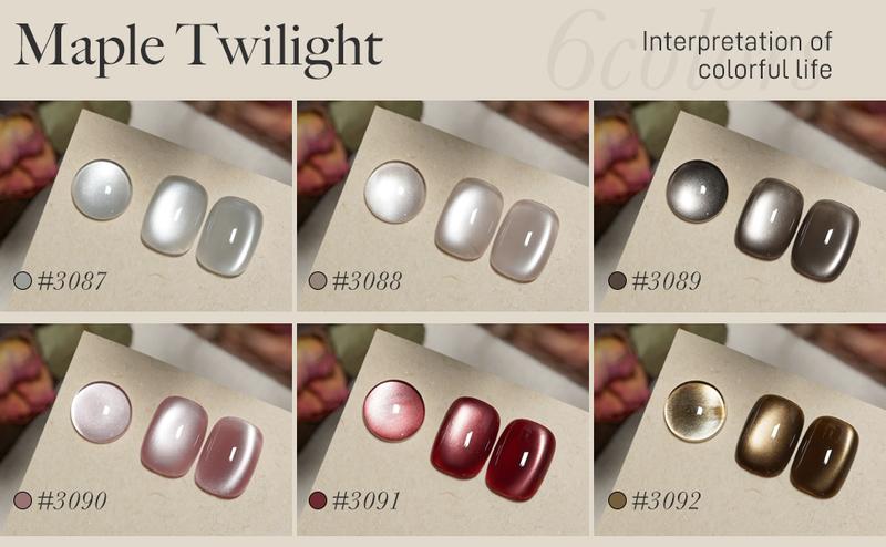 GAOY Maple Twilight Glitter Cat Eye Polish Set with Magnet, 6 Retro Maillard Sparkling Shades, Crystal Holographic Nail Art, Long Lasting Gel for Home & Salon Manicure