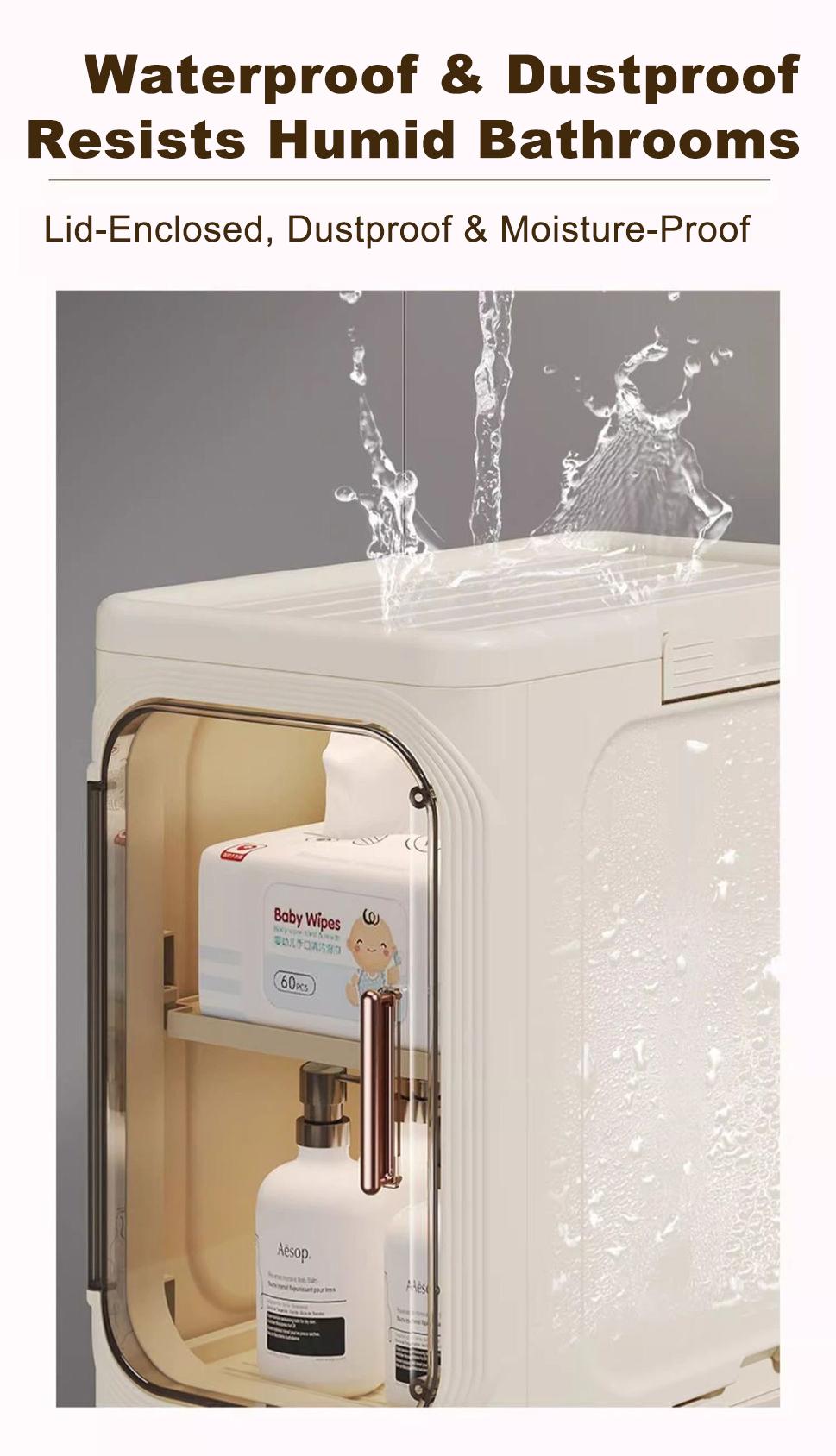Slimline Storage Box Clear View Door Magnetic Latch Collapsible No Installation Mobile Wheels Space Saver Organizer