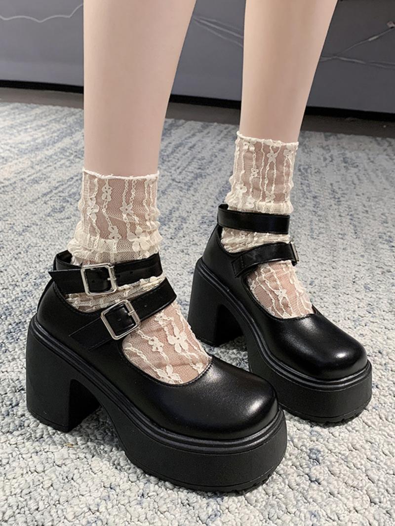 Women's Solid Color Round Toe Platform Chunky Heel Shoes, Classic Casual Comfortable Buckle Pu Leather Mary Jane Shoes for Daily Wear, Lightweight Breathable Shoes for Daily Wear, Students and Outdoor