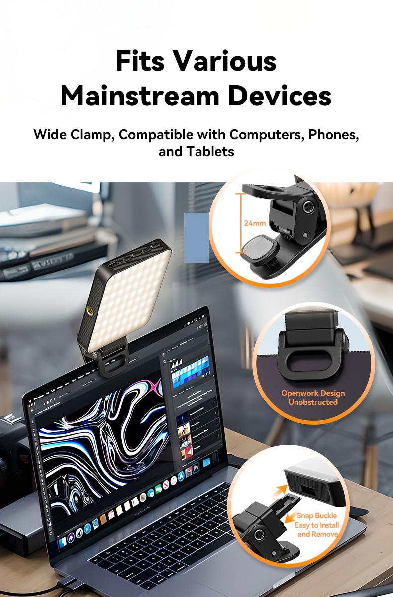 EMEET XJ77 Magnetic Video Light, 3 Color Modes and 10 Brightness Levels, 2000mAh Portable Camera Light 4W Output Power, LED Video Light Panel, 3000-6500K 128 LED Beads for TikTok, Content Creator, Photographer portable light