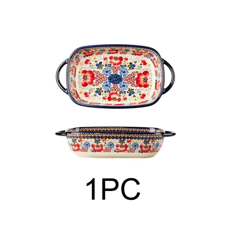 730ML Floral Ceramic Baking Dish, Rectangular Serving Dish with Handles, Ideal for Rice, Salad & Cheese, Elegant Kitchen Essential