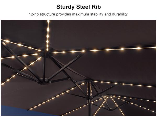 PURPLE LEAF 13 ft Table Umbrella with Lights Double-Sided Market Umbrella with Base PURPLE LEAF 13 ft Table Umbrella with Lights Double-Sided Market Umbrella with Base