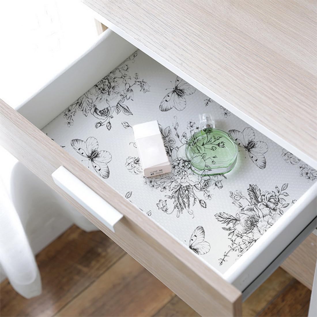 Floral and Butterfly Self Adhesive Shelf Liner for Kitchen Bedroom Cabinets  Drawer Liner Dresser Vinyl Rolls 17.7In X 78.7In