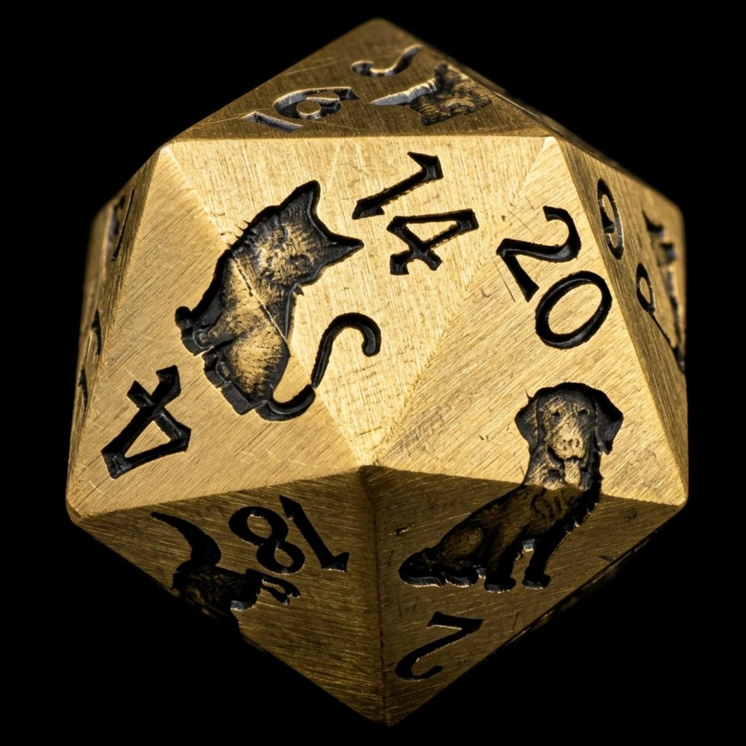 Metal Cat Dog Carved D&d Dice Set, 7-Piece Sharp Corner Polyhedral Rpg Tabletop Dice, Dragon & Dungeon Collectible Dice