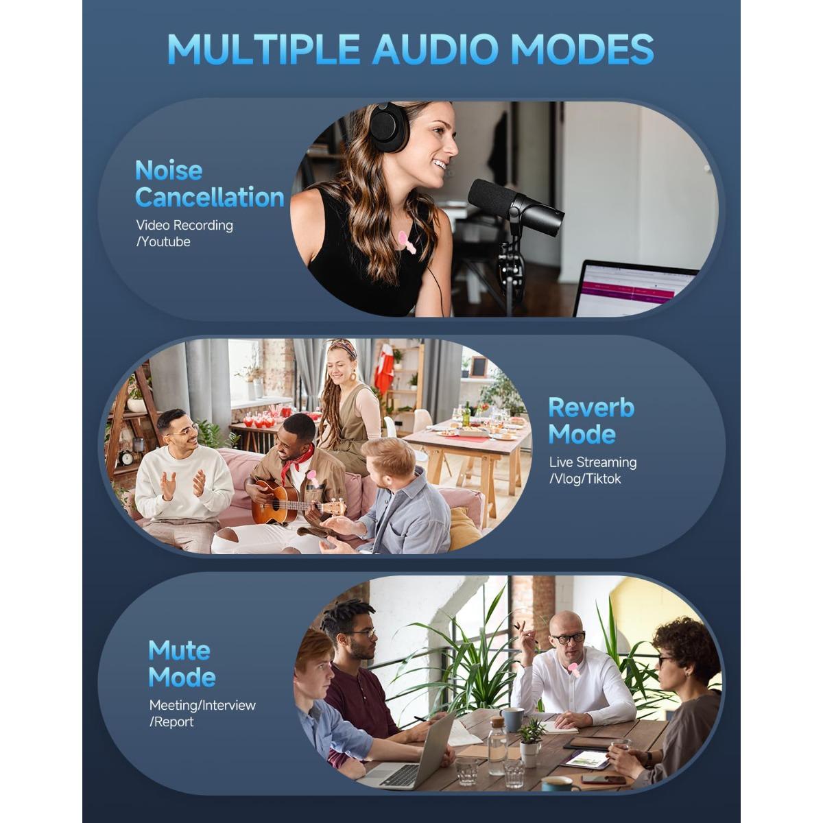 2pcs or 1pcs New Wireless Lavalier Microphone Portable Audio Video Recording Mini Microphone for iPhone Android PC Camera Live Gaming Phone Rechargeable Wireless Mic Applicable to everyone