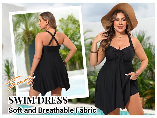 Daci Plus Size Two Piece Swimdress with Boyshorts for Women Flowy Swimsuits Tummy Control Tankini Bathing Suits