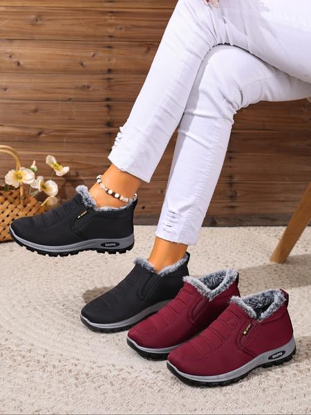 Couple Plush Lined Ankle Boots, Slip-On Soft Sole Warm Snow Boots, Comfortable Travel Shoes for Travel Sports Outdoor Activities, Winter Shoes