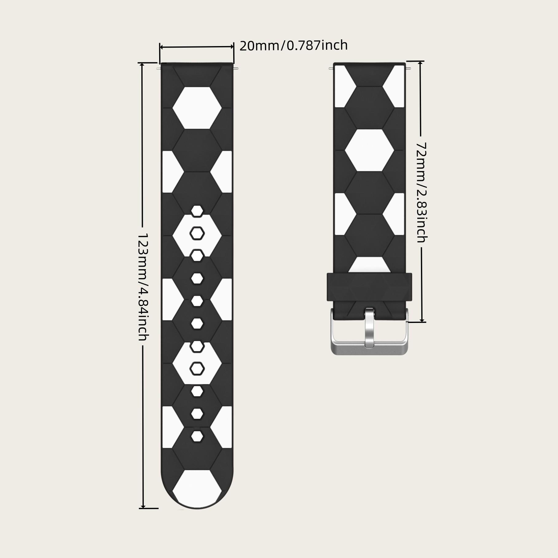Football Style Silicone Watch Band, 20mm Universal Quick-Release, Soccer Texture, Stainless Steel Buckle, Compatible with Smartwatches