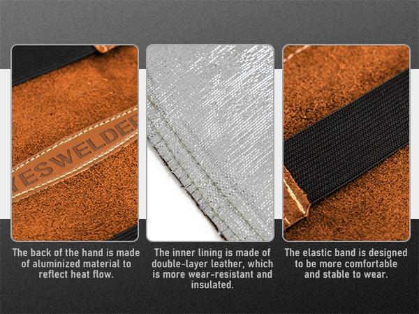 YESWELDER Hand Heat Shield with Elastic Band, Double-Layer Cowhide Leather Aluminized Back Welding Hand Pad