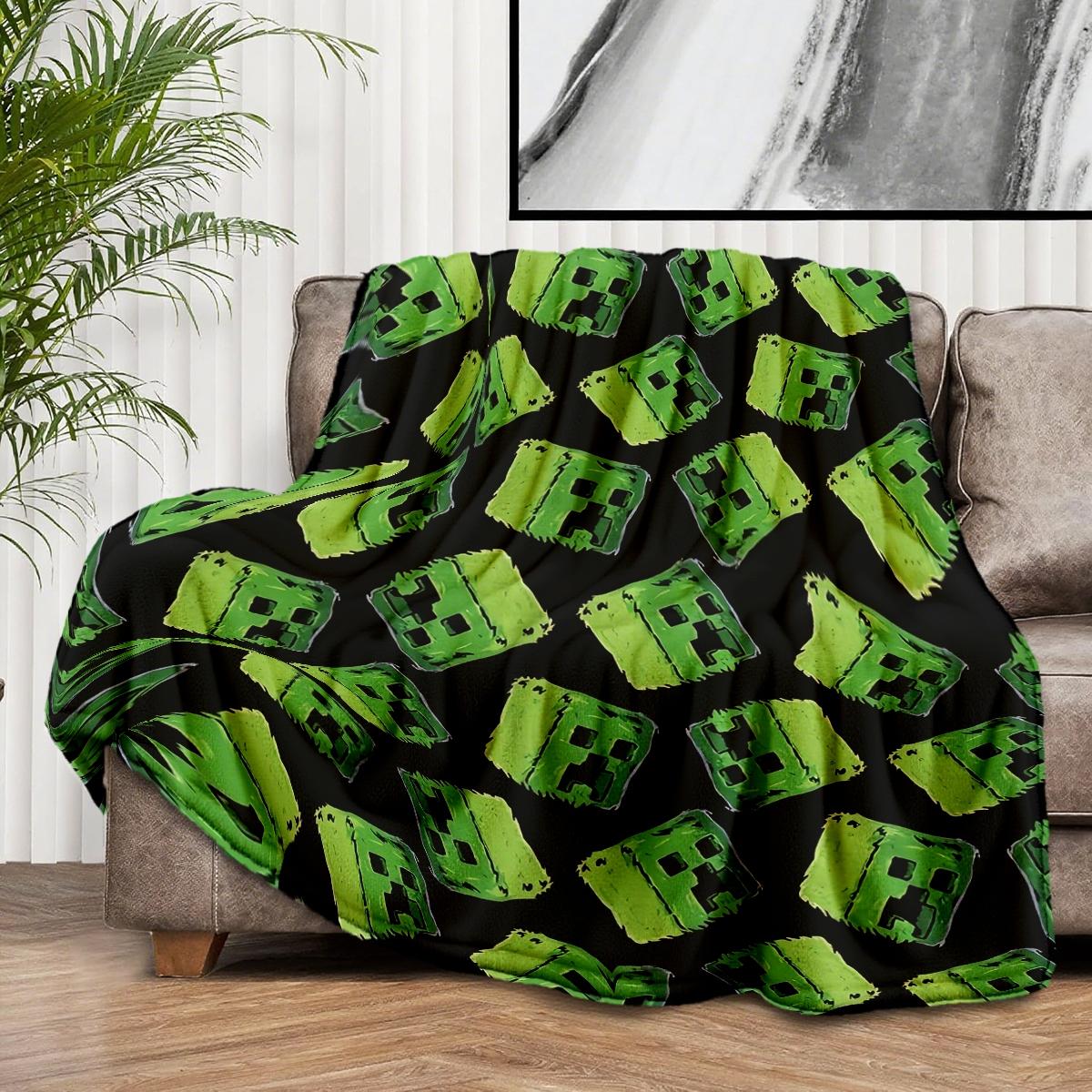 Minecraft Creepers Graffiti Print Flannel Blanket, Soft Lightweight Warm, Bedroom Holiday Decor, Bed Sofa Office Camping Travel Gift