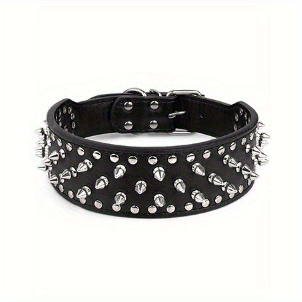 Heavy-Duty Spiked Dog Collar and Leash Set, Punk Style Golden Faux Leather with Metal Studs for Large Dogs, Pitbulls & Mastiffs, Adjustable Anti-Bite Protection, Collars, Adults, All Seasons, M, Other, Spike Collars, Leash Combo
