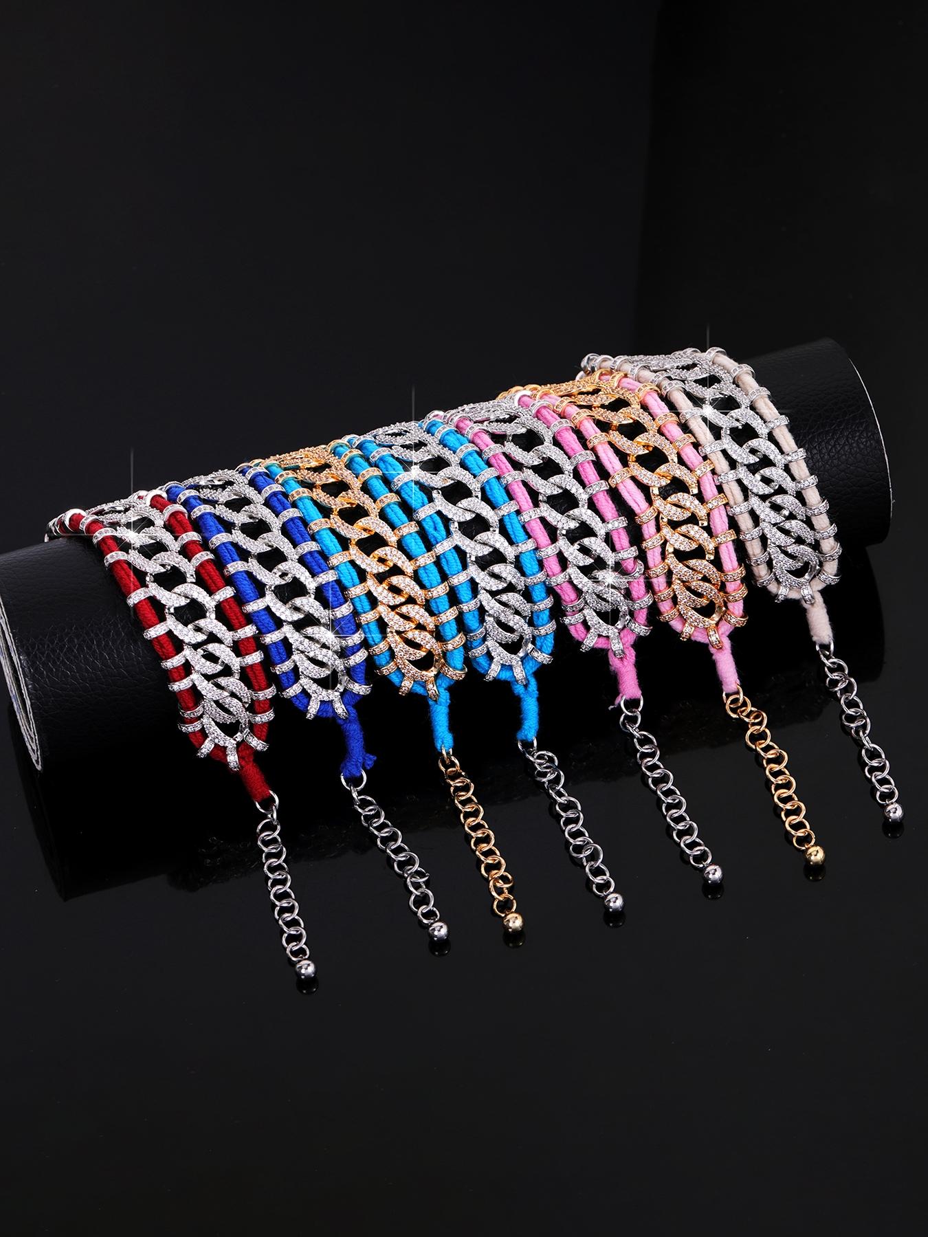 Luxury Vintage Full-Diamond Wool Braided Bracelet | Niche High-End Colorful Crystal Design | Exotic Jewelry | Perfect for Stylish Sister Matching & Street Looks
