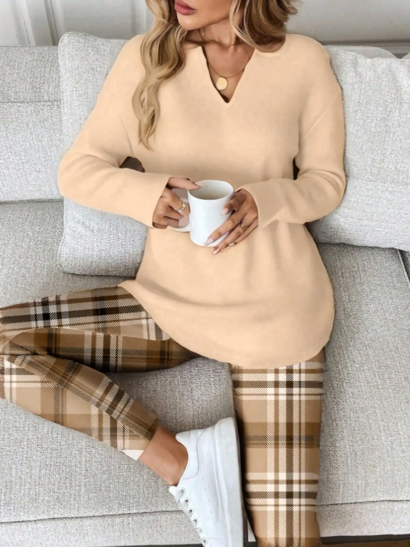 2pcs/Set Women Long Sleeve T-Shirt And Leggings, spring/Autumn/Winter Work From Home Outfit Comfortable Outfits For Women 2 Piece Lounge Sets Woman Lounge Wear Breakfast Outfits For Women