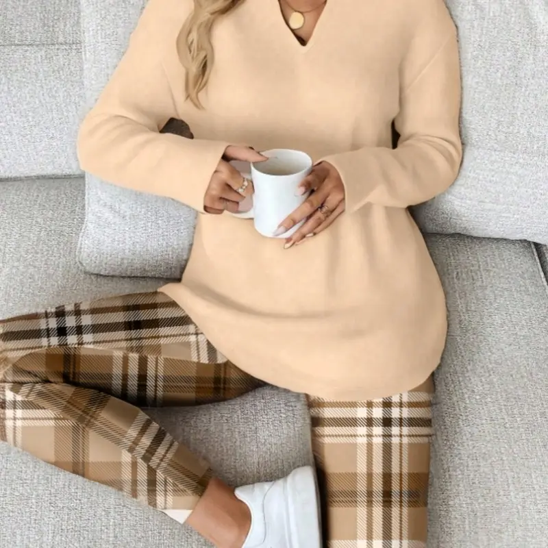 2pcs/Set Women Long Sleeve T-Shirt And Leggings, spring/Autumn/Winter Work From Home Outfit Comfortable Outfits For Women 2 Piece Homewear Lounge Sets Woman Lounge Wear Breakfast Outfits For Women pajama set for women