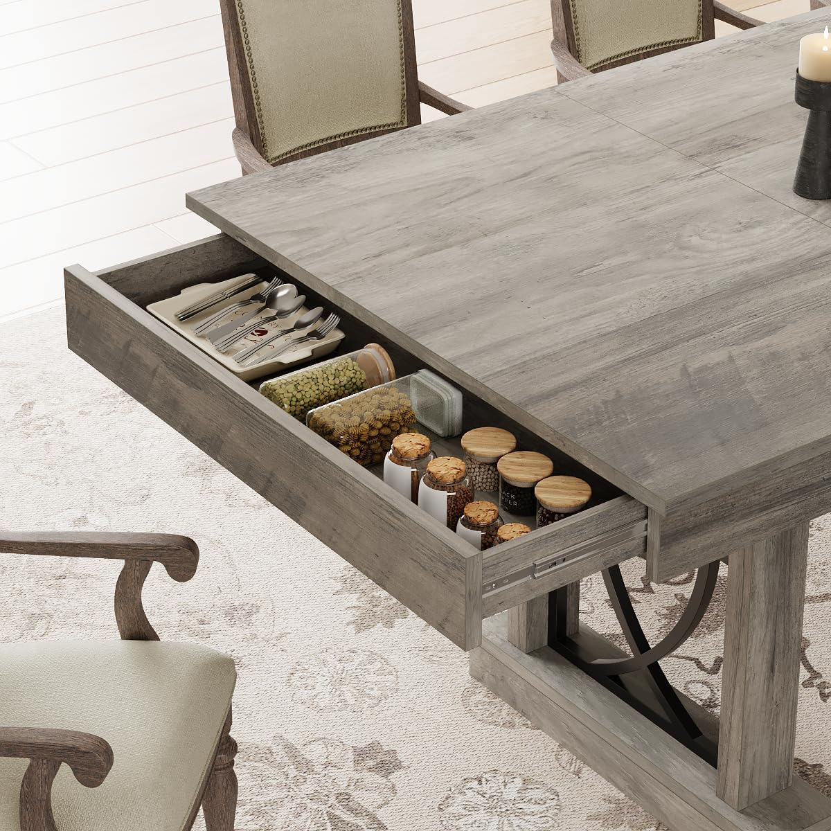 【 only Table 】71-Inch Rectangular Dining Table with Two Drawers, Wooden Kitchen Table w/Large Tabletop & Sturdy Frame, Large Dining Table for 6-8 with Double Pedestal, for Dining Room, Office 【 only Table 】71-Inch Rectangular Dining Table with Two Drawers, Wooden Kitchen Table w/Large Tabletop & Sturdy Frame, Large Dining Table for 6-8 with Double Pedestal, for Dining Room, Office