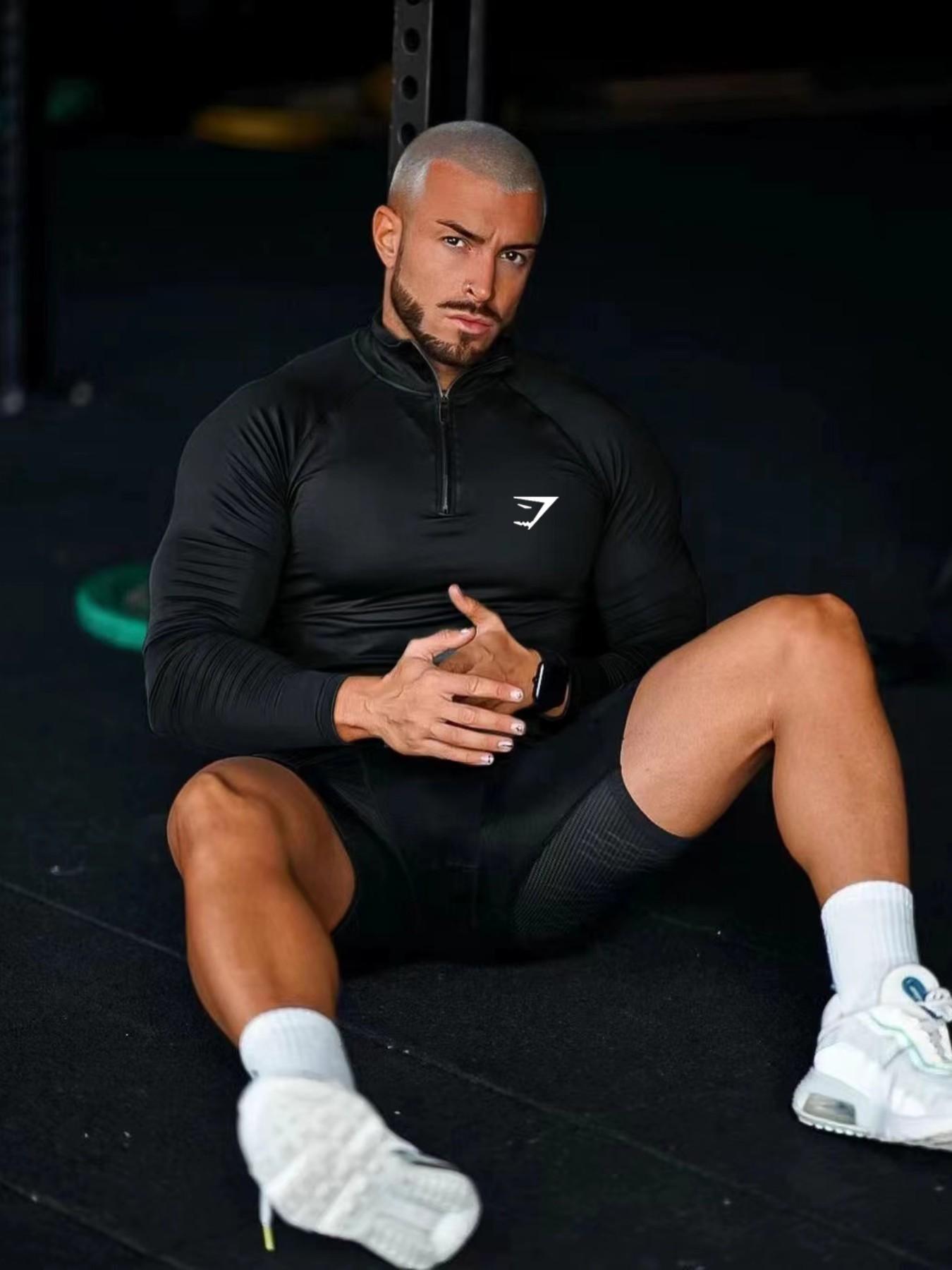 2026tk New Men's Simple Casual Stand Collar Zipper Short Sleeve Summer Tight Top, Sporty Long Sleeve Plain Pattern All Seasons Clothing