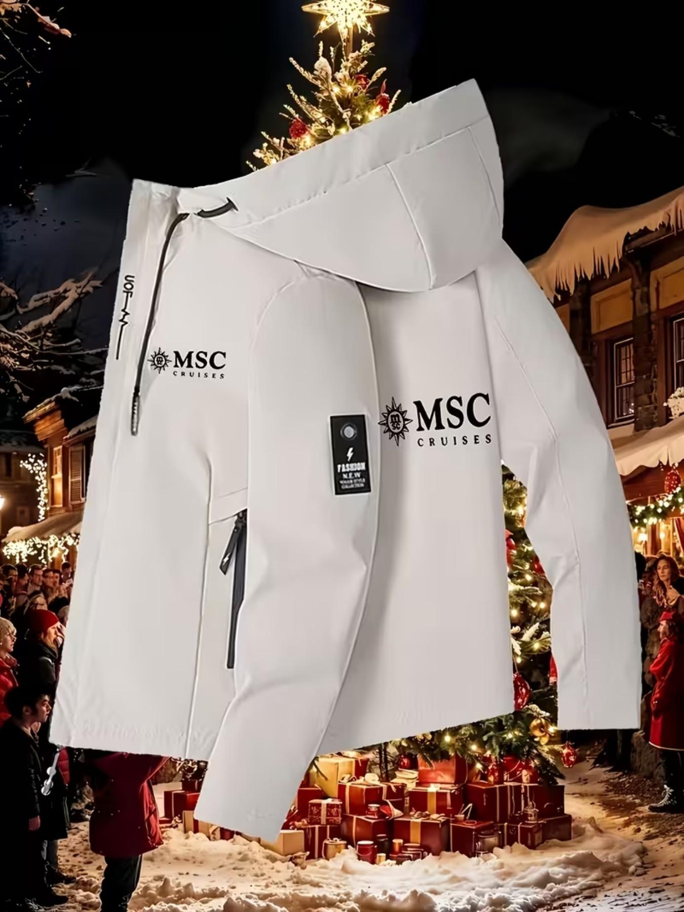 Msc Men's High-Quality Fashion Jacket, Letter Print, Long Sleeve, Fitted, Casual Outerwear, Spring & Fall, No Padding