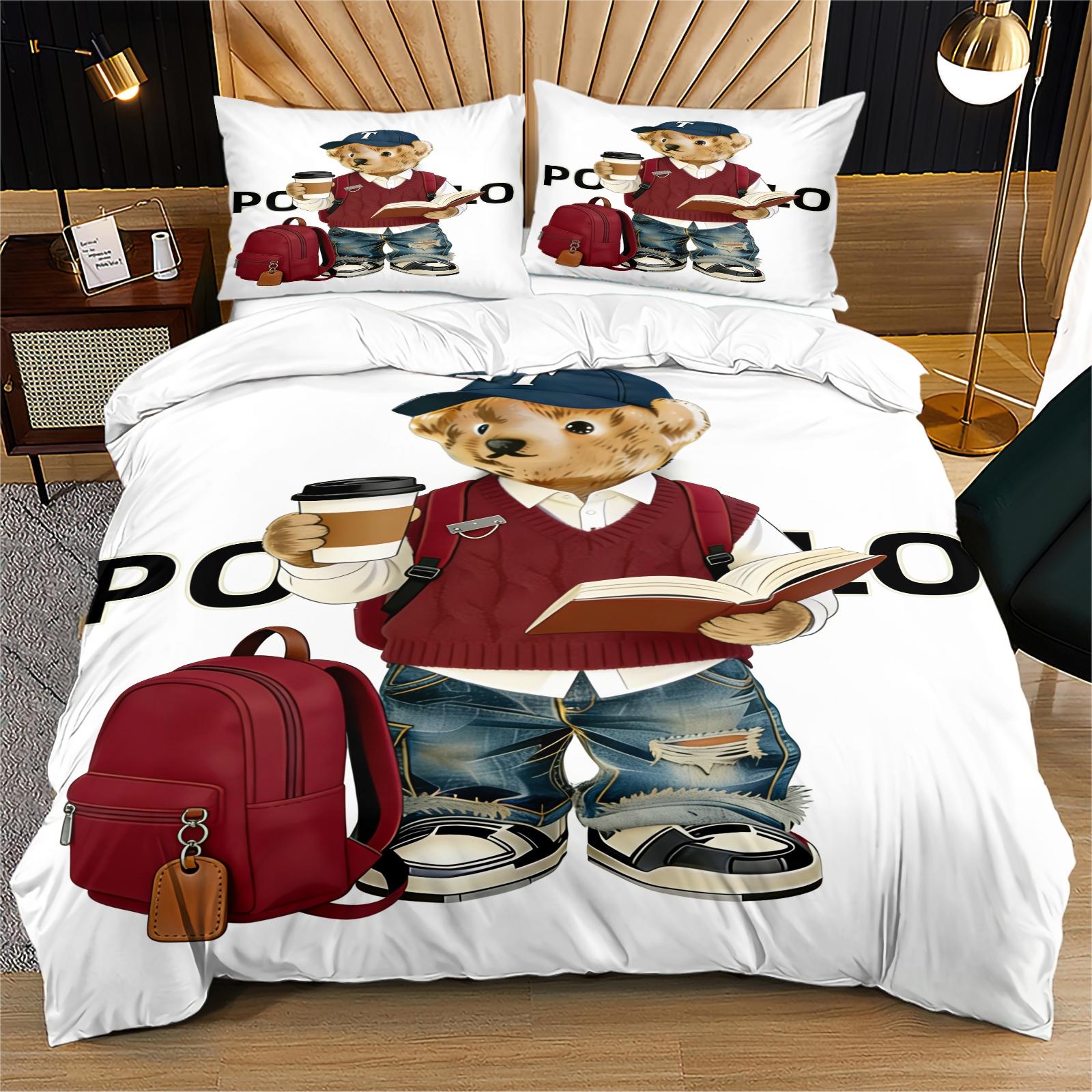 Red sweater bear print duvet cover set, includes 1 duvet cover and 1 or 2 pillowcases, excluding duvet insert and pillow inserts, suitable for bedroom or dormitory bedding sets, ideal for gifting or personal use