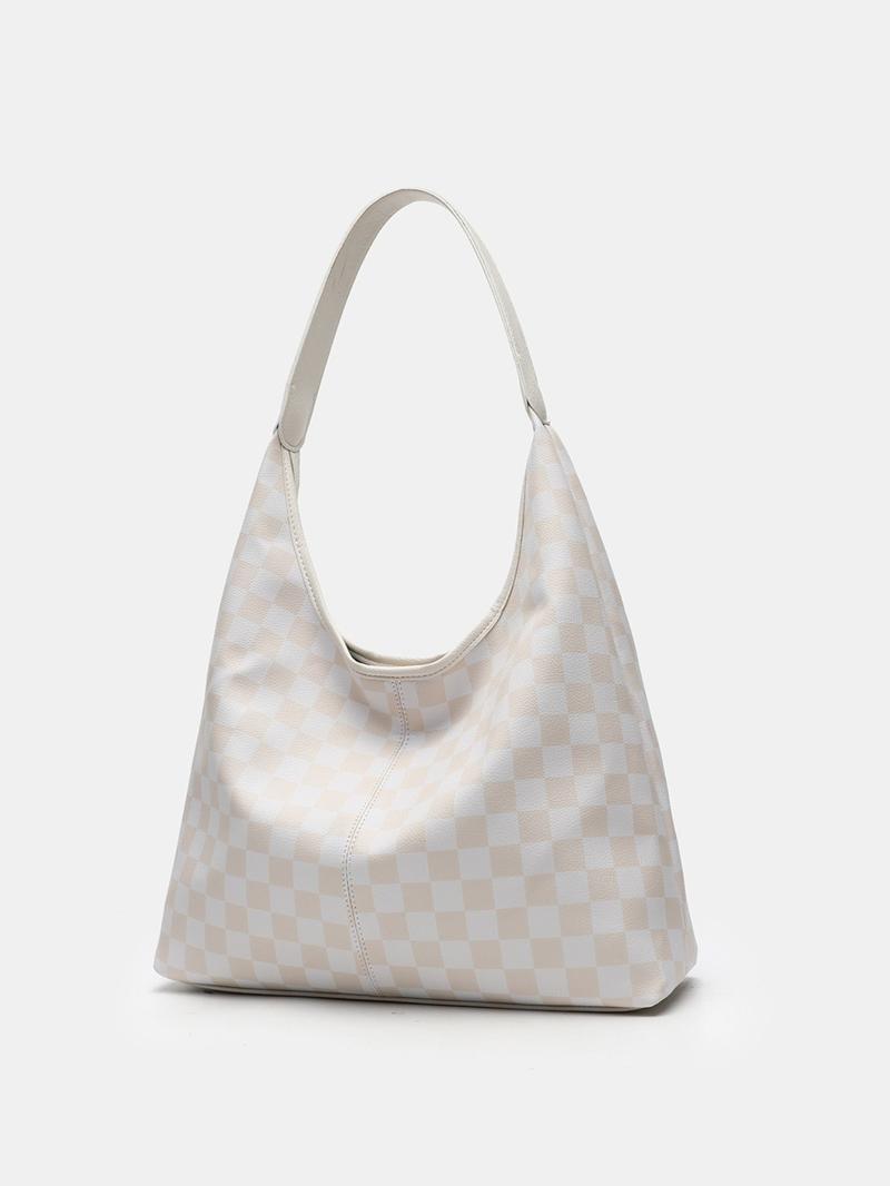 Large-Capacity Checkerboard Tote Bag Daily Bag For Travel And Shopping Shoulder Bag With Inner Pocket, Durable Polyester Material, Lightweight Tote Bag