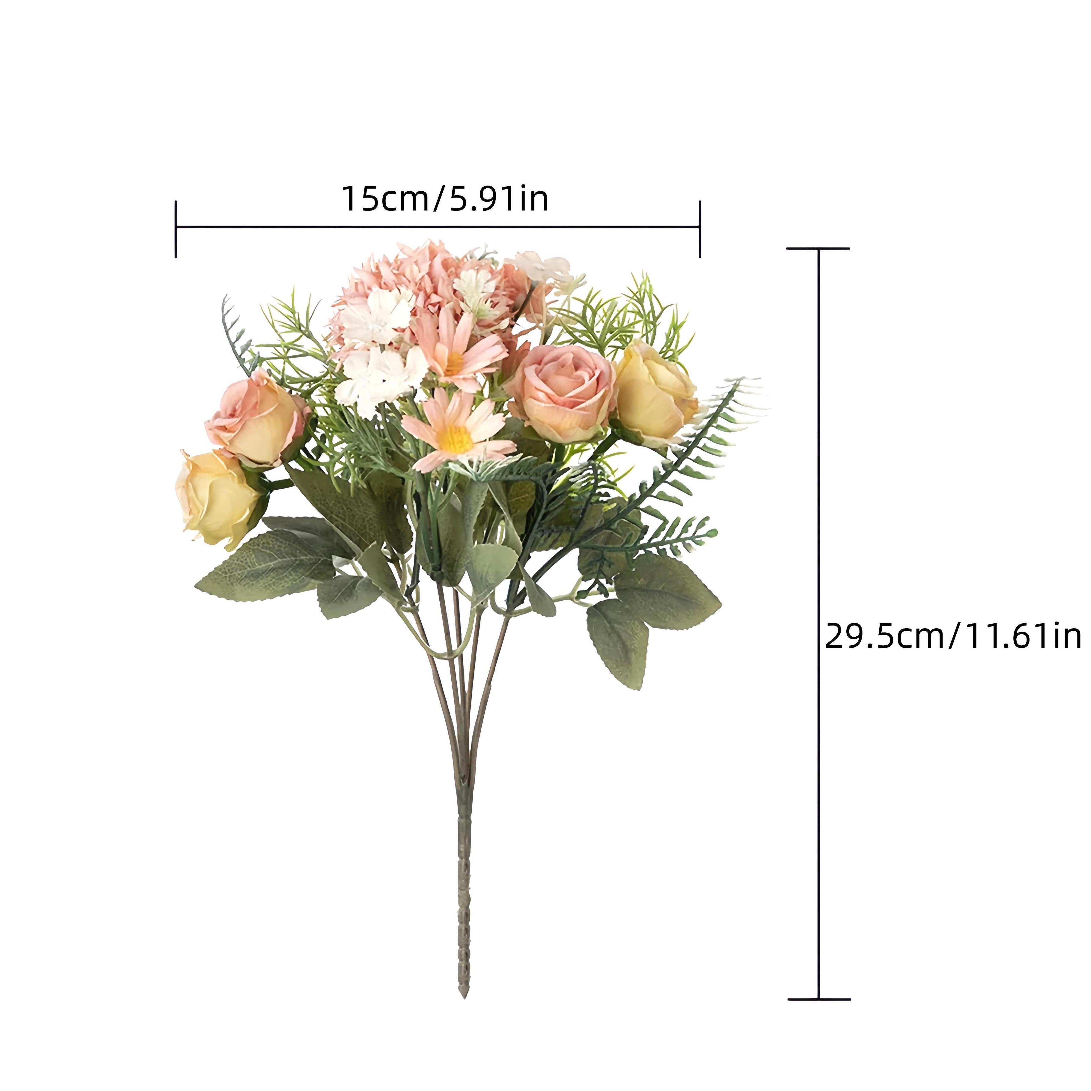 5Pcs Artificial Flowers 7 Stems Mixed Fake Bouquet with Rose Daisy Chrysanthemum Hydrangea, No Fade Faux Flower Arrangement for Wedding Bridal Bouquet Home Decor Garden Party Gift, Rustic Farmhouse Style