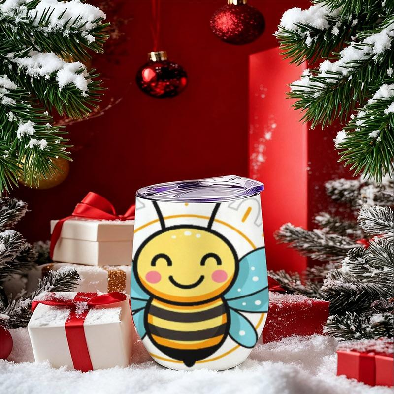 12oz Digital Printed Insulated Tumbler, Bee Happy Cartoon Bee Design, Lightweight & Durable, Leak - Proof for Daily Use, Office & Outdoor, Stylish Thermal Cup for Adults