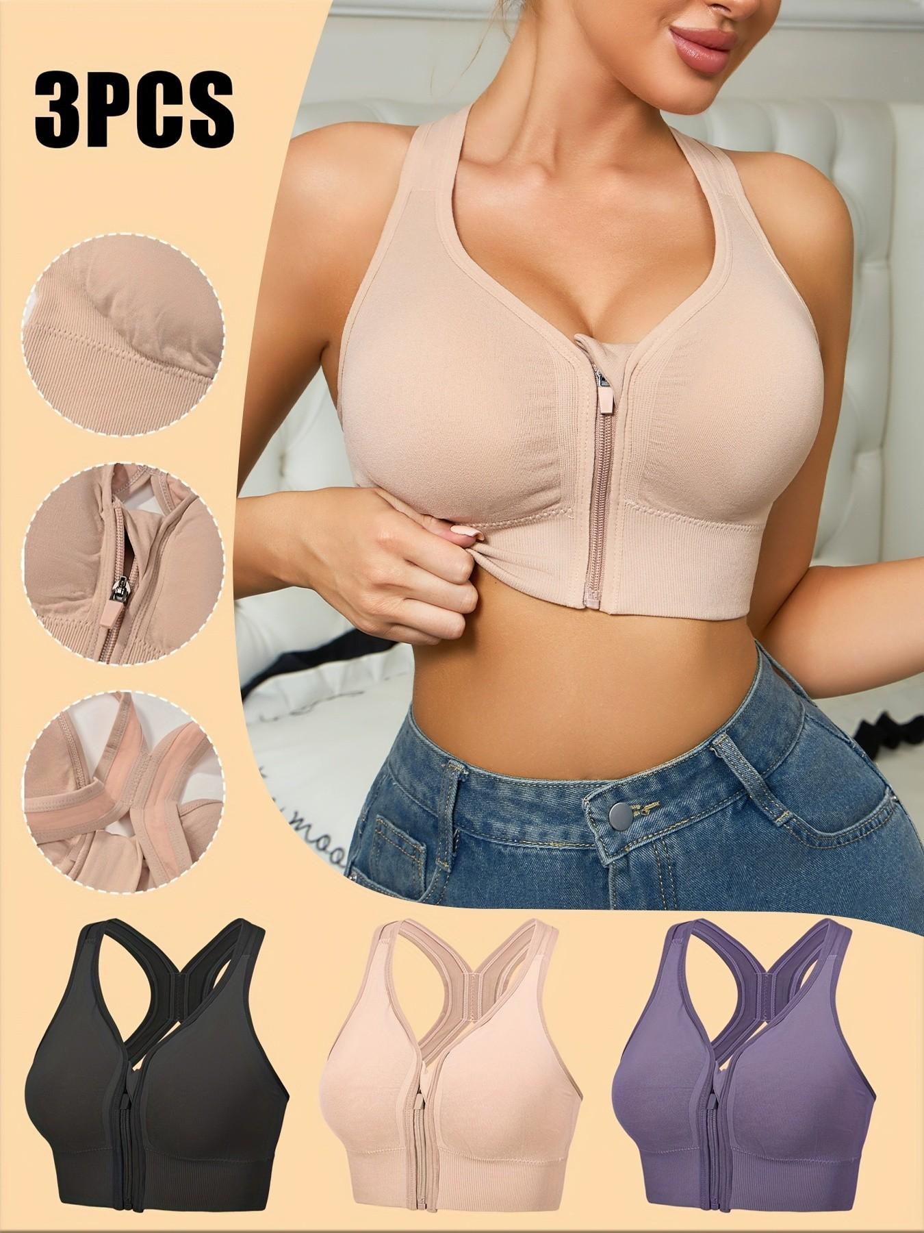 Women's Sports Bra, Front Zip Design, Detachable Pads, X-Back Strapless, Breathable, Medium Support, Slim Fit, Casual Style