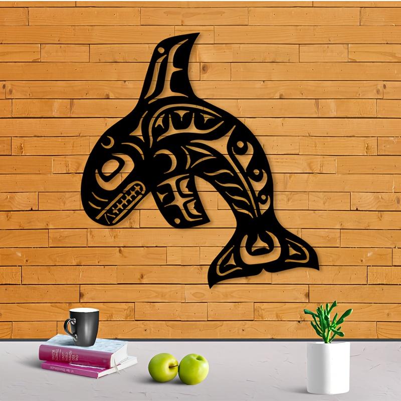 1pc Orca Metal Wall Art - Rust-Resistant Iron Orca Statue Mural Suitable for Coastal Nautical Decor, Ocean Theme Bedroom & Christmas Marine-Themed Gift for - Elegant Orca for Marine Lovers