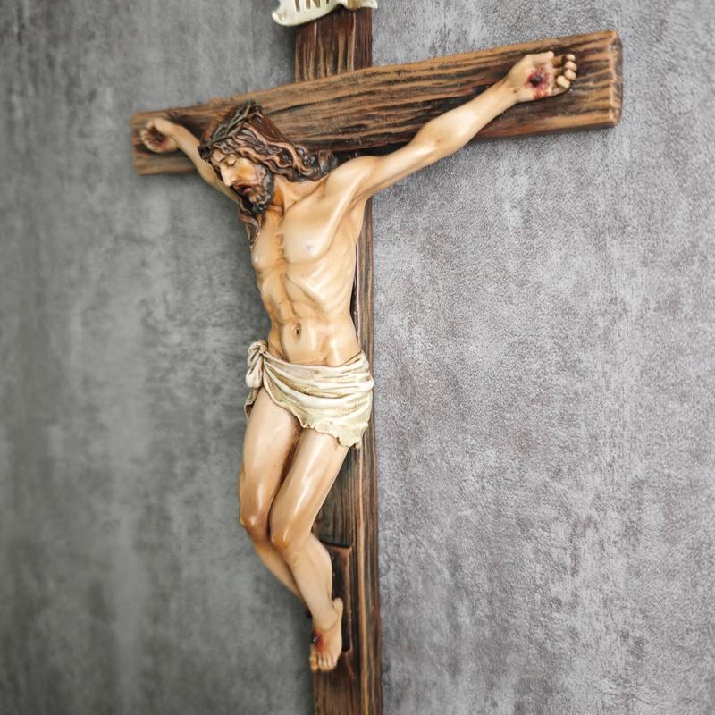 Catholic Crucifix Wall Cross, Jesus Christ Inspirational Home Décor, Stylish Religious Decor, Religious Devout Gift, 9.65"H, Renaissance Sculpture Handmade