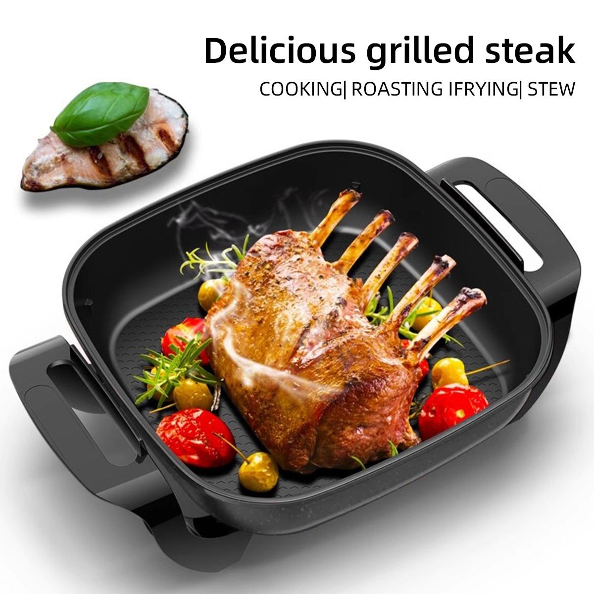 Electric Frying Pan - 6L Large Capacity Non-Stick Cooking Pot, Household & Kitchen Appliances, Stand-Up Glass Lid, 3 Heat Levels, Heat-Resistant Handle, 1500W Multifunctional Cooker, Black