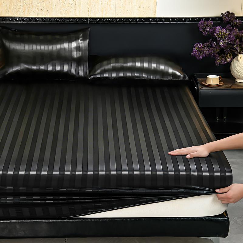 Luxury Striped Satin Fitted Sheet 3 Piece Set, Cooling Deep Pocket, Wrinkle & Fade Resistant, Hotel Style for Hot Sleepers