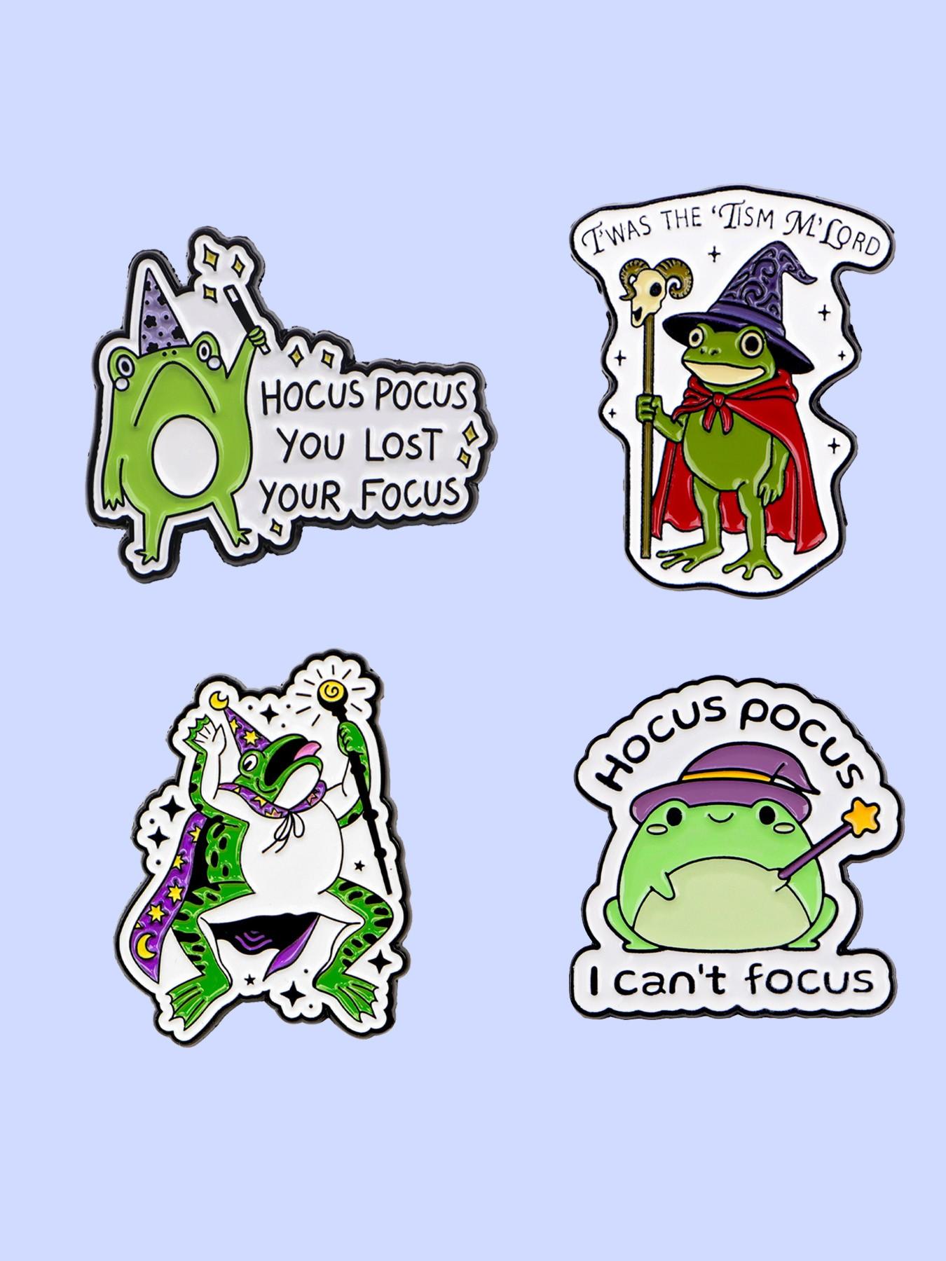 4pcs/set Frog Wizard Badges, Cute Animal Print Pins, Perfect Gift for Family Friends, All-Season Fashion Accessory