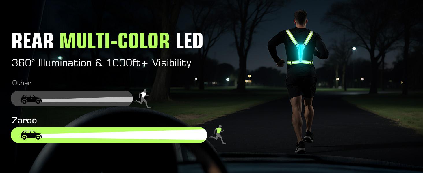 LED Reflective Vest with Chest Light 500LM, 5 RGB Colors High Visibility Rechargeable Light Up Running Vest IPX4 Night Safety Running Gear for Dog Walking, Cycling, Adjustable for Men Women