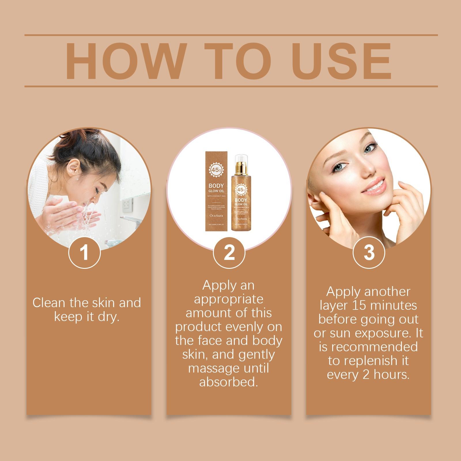 OceAura Coconut Shimmer Protective Body Oil, SPF Sun Protection, Sunscreen Body Oil, Hydrating Moisturizing Body Oils Non-Greasy Shiny Glow Skin Oil for Outdoor Beach Daily Care