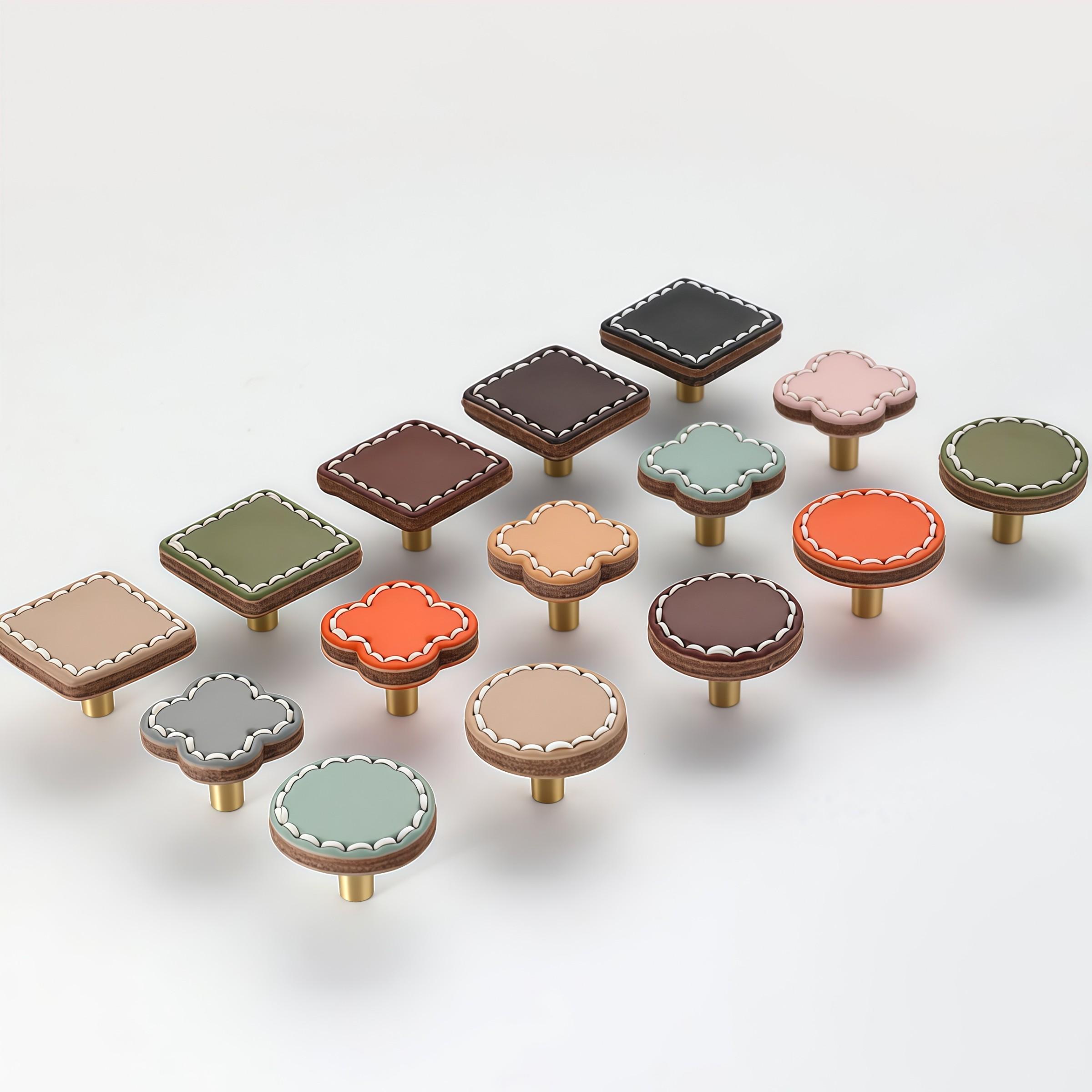 Leather Cabinet Handles Drawer Knobs, Furniture Kitchen Handles, Brass Cortex Pulls Knob, 1 Pack, No Ca Prop 65 Re