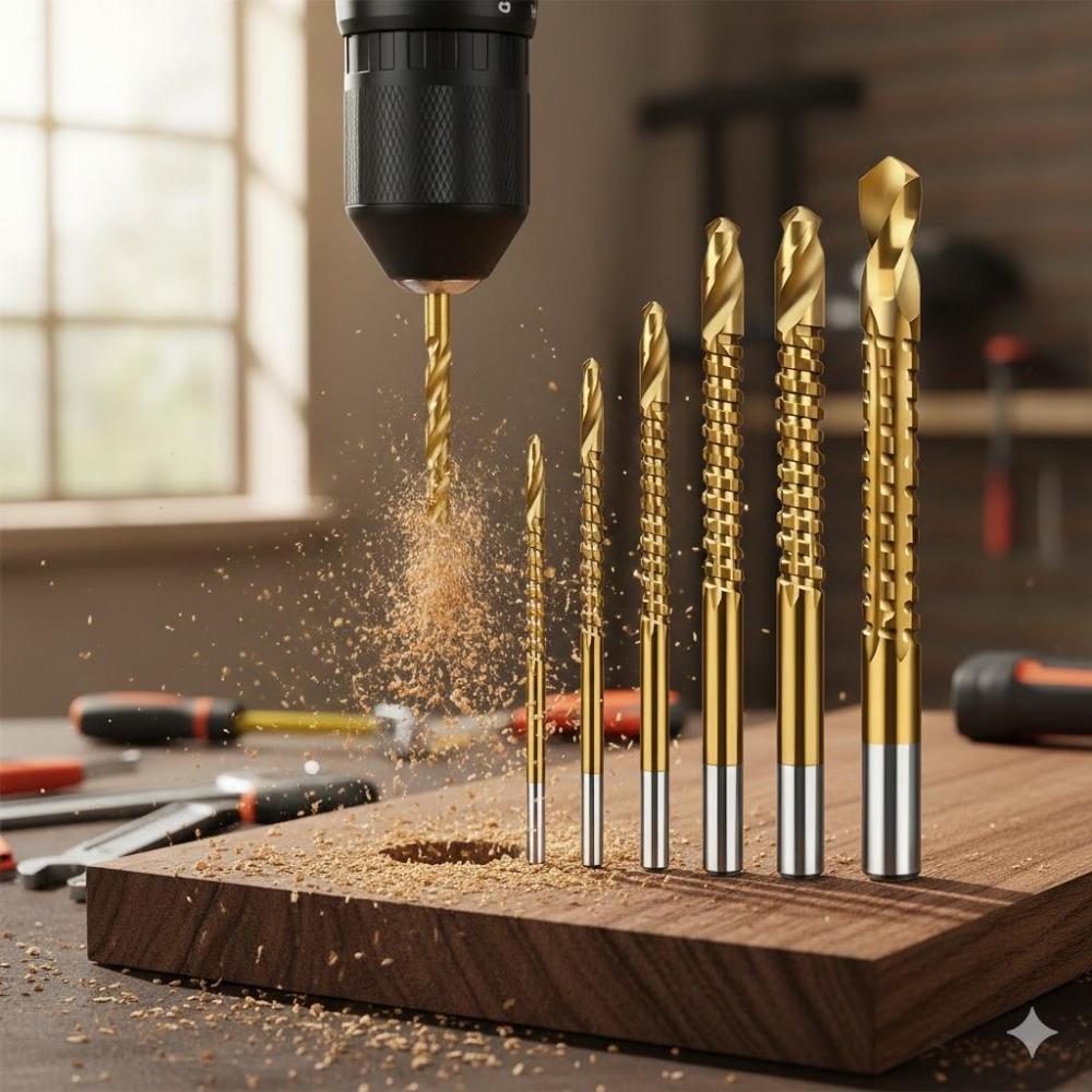 Premium Multi-Material Drill Bit Set: Carbide Taps, Wood Boring Bits, 3-Flute Spiral Drills & Thread Repair Tools for Metal, Wood, Plastic - Complete Portable Kit for Cutting, Precision Drilling & Fast Hole Creation.