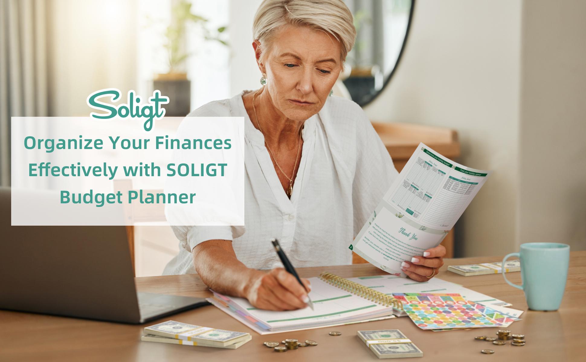 SOLIGT 8.5 x 11 inches Large Budget Planner and Monthly Bill Organizer – Premium Hardcover Budget Book with 12 Pockets for Savings, Debt, Expense Tracking – Budget Tracker with Stickers Financial Journal