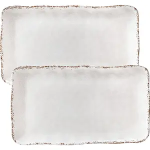 Farmhouse Serving Platters Set of 2, 17"x10" Large Rectangular Serving Trays for Serving Food on Parties and Entertaining, Dishwasher Safe.Ivory