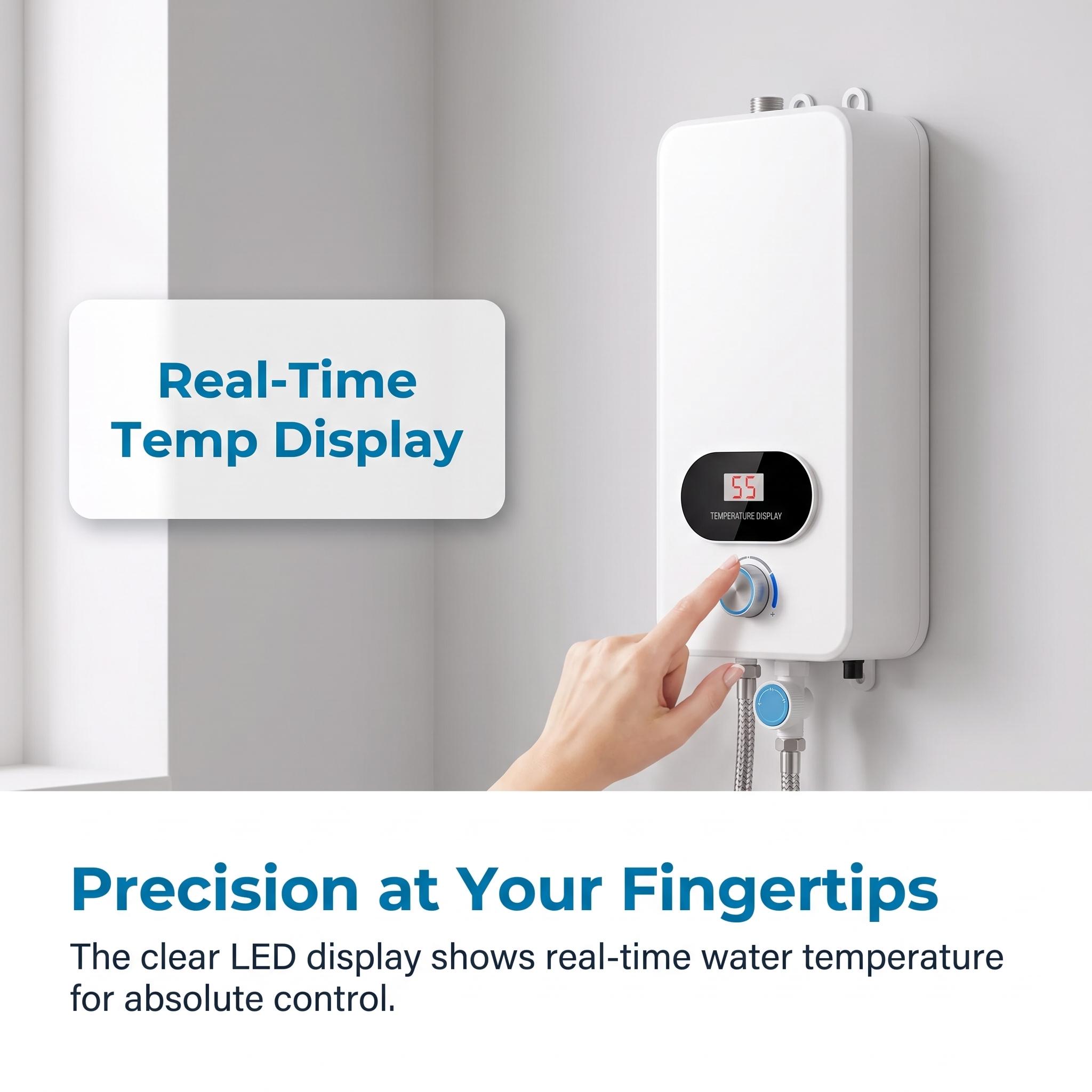 110V 3500W Tankless Instant Electric Water Heater with Complete Shower Head Kit, LCD Display, On-Demand Heat, Small Footprint, Compact Easy-Install Unit for Homes/RVs Bathroom, Kitchen Use