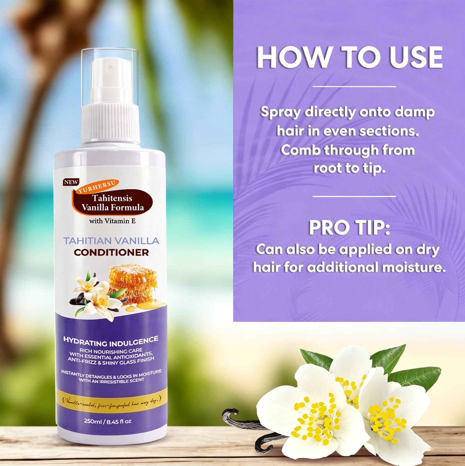 Tahitian Vanilla Hair Mist Infused Honey & Vitamin E Hydrating Anti-Dandruff Conditioning Heat Protectant Spray, Smooth Frizzy Hair Long Lasting Moisture Leave-In Hair Care For Dry Damaged Hair Daily Travel Liquid Haircare Formula