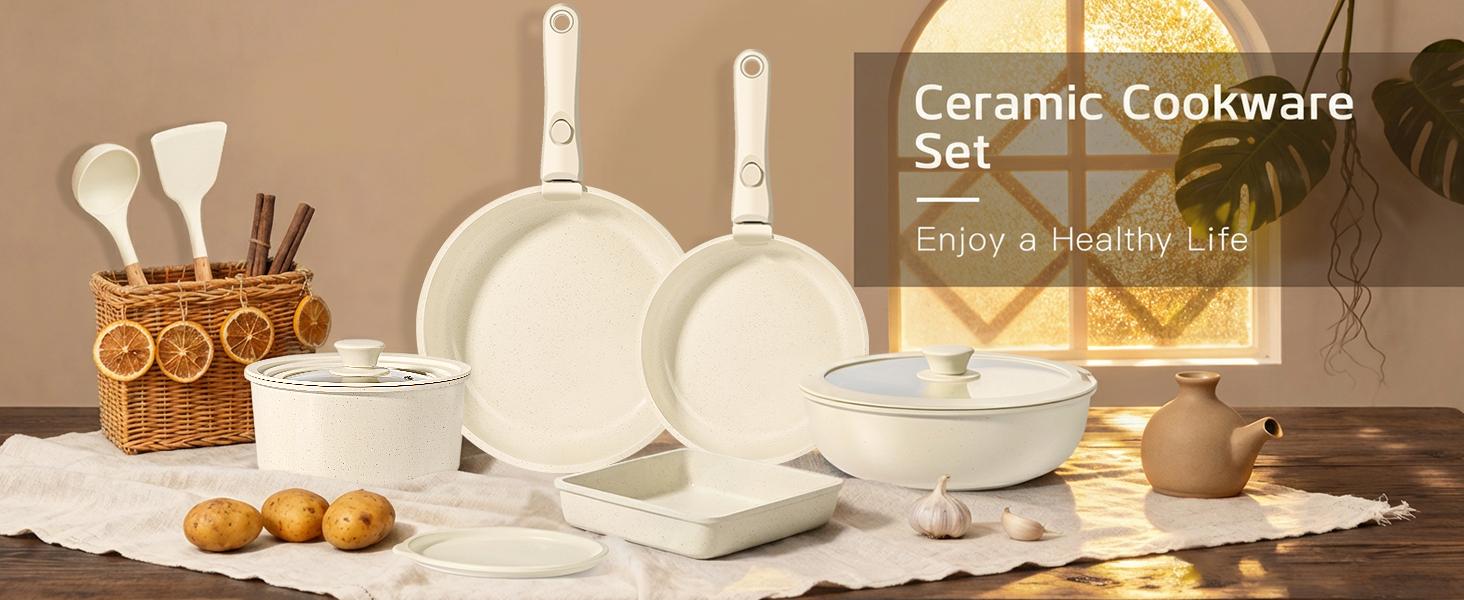 GiPP Pots and Pans Set Non Stick, Nonstick Detachable Handle, Healthy Non Toxic PFAS PFOA & PTFE Free, Dishwasher &Oven Safe, Induction Pot and Pan