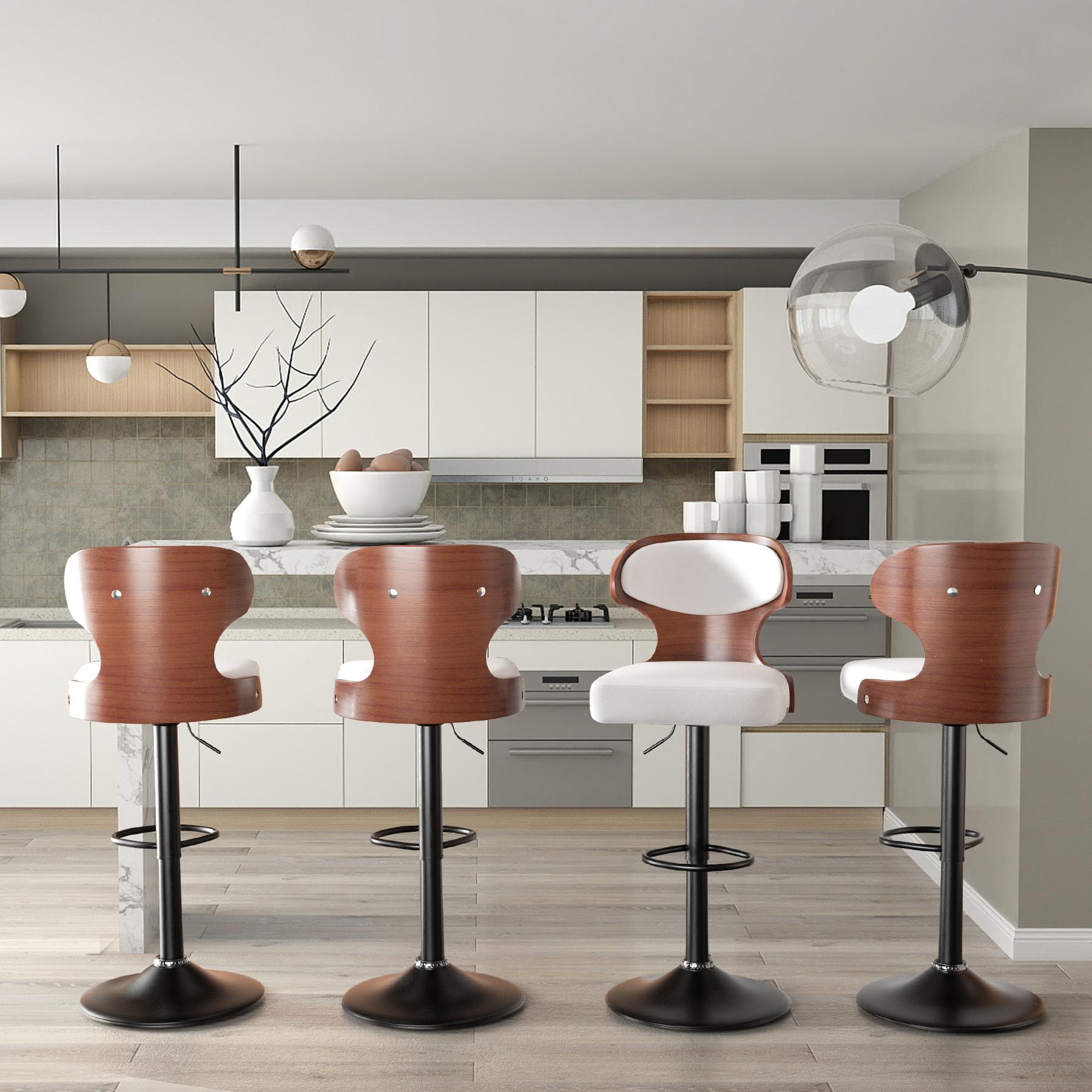 Bar Stools Seat Adjustable Height 24.5-33.5IN - Bentwood Swivel Barstools with Back & Footrest - PU Leather Upholstered Bar Chair for Bar, Kitchen, Dining Room