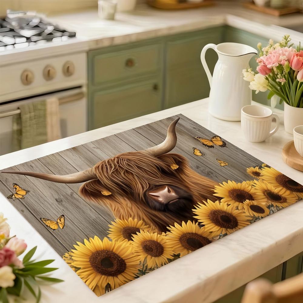 Soft Electronic Stove Panel Protector Pad, Cow Wood Grain Sunflower Design, Scratch Resistant, Easy to Clean, Multi-Purpose Kitchen Cover, Stove Plate