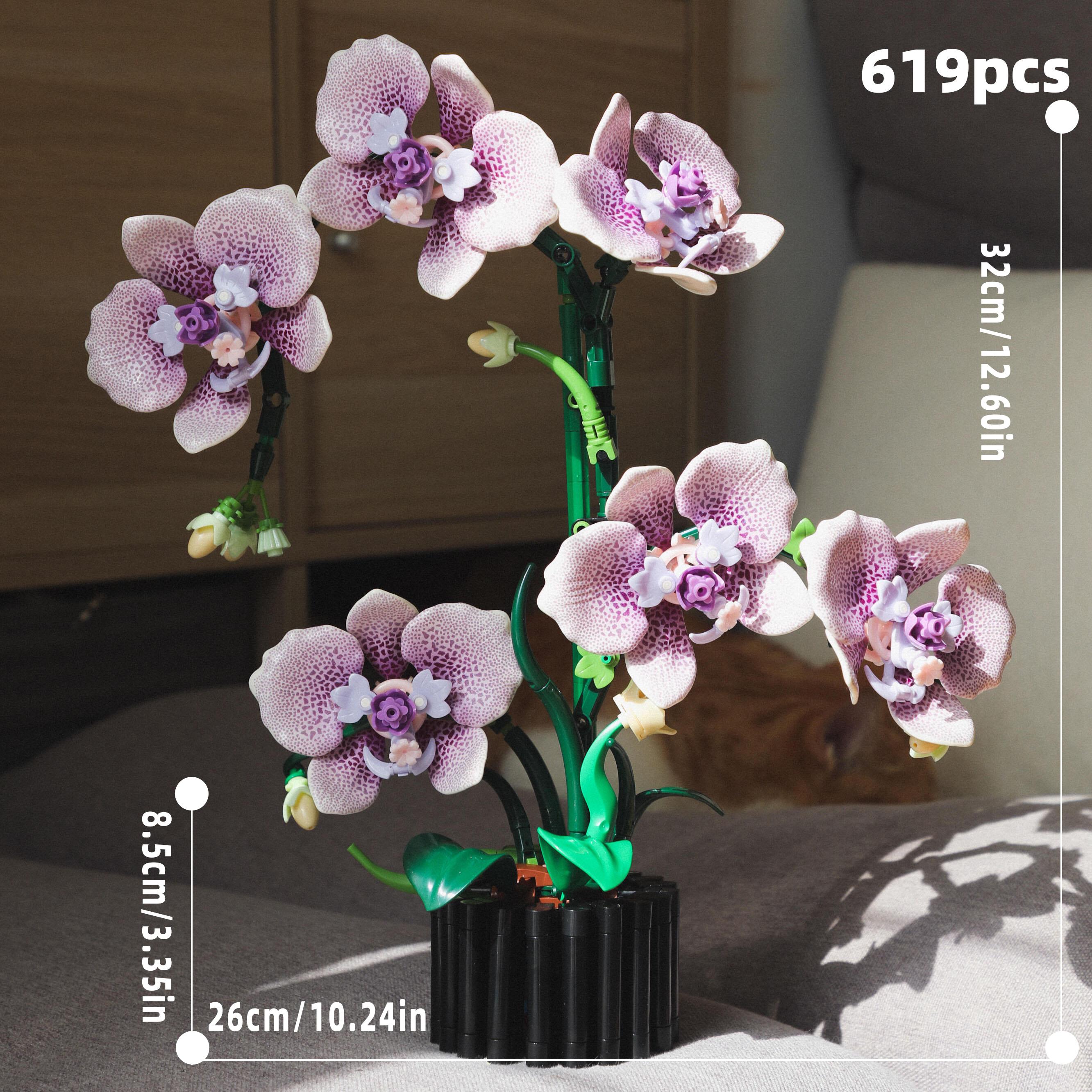 619pcs Orchid Building Block Set, Flexible Petal Joints Adjustable Angles, DIY Orchid Plant Kit, Adult Version, Home Decor Gift