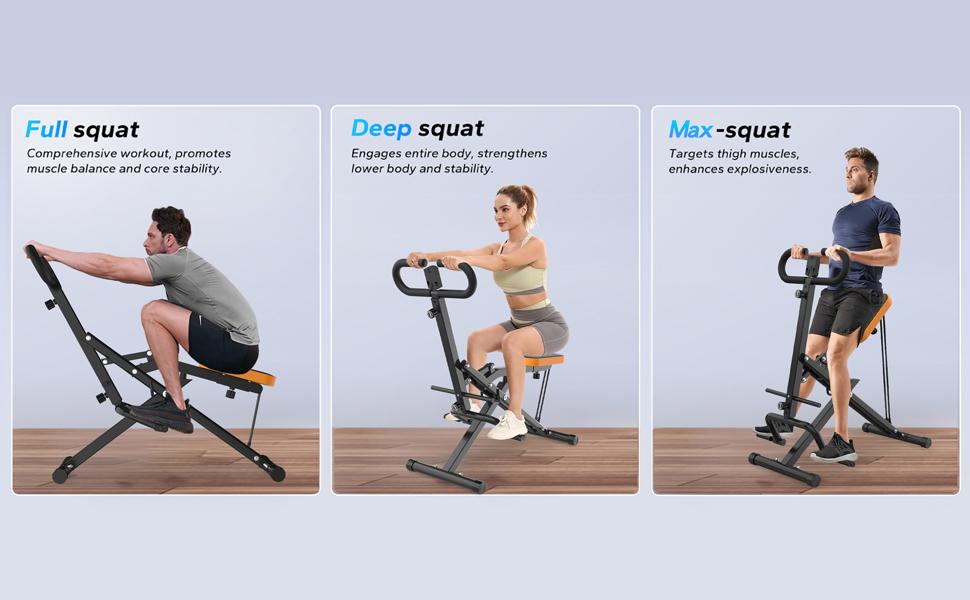 Squat Machine Glutes Workout Adjustable Resistance Foldable Exercise Equipment Leg Exercise Machine with 250lbs Weight Capacity, Rowing Machine